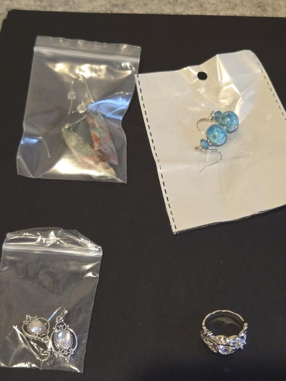 3 Pierced Earrings and 1 Ring Custom Jewelry Silver Tone